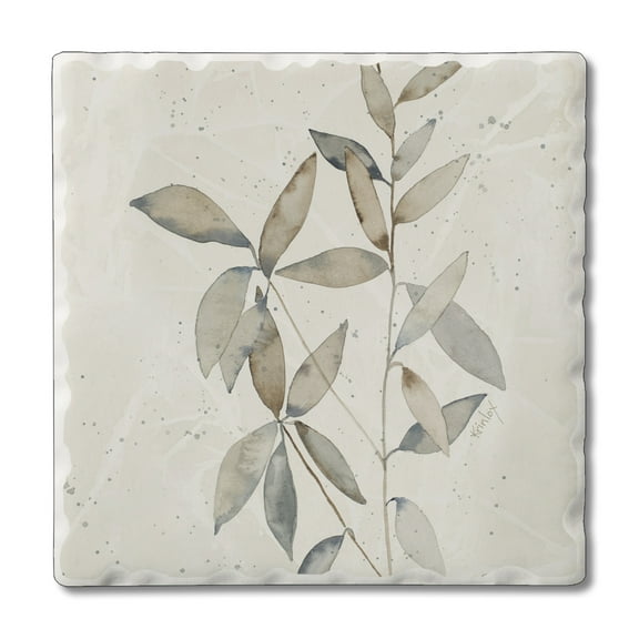 CounterArt "Neutral Botanicals I" 1 Pack Absorbent Stone Tumbled Tile Coaster 4" by 4"