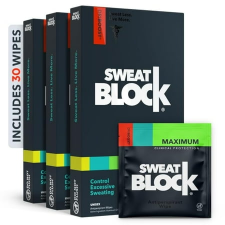 SweatBlock Antiperspirant Wipes - Maximum Clinical Strength - Treat Hyperhidrosis & Excessive Sweating for Men, Women, & Teens - up to 7 Days Protection Per Wipe - Dermatologist Tested - 30 Wipes