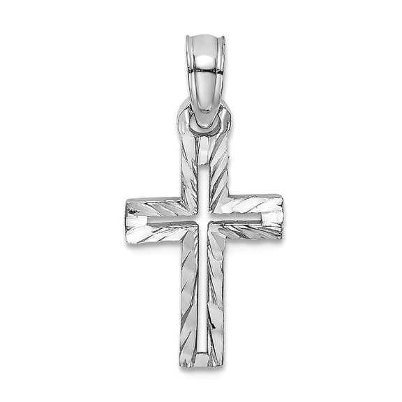 14k White Gold Sparkle-Cut Religious Faith Cross With Cut-out Cross Center 21.85mm long Pendant Necklace for Women