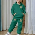 thumbnail image 4 of Glisme Girls Outfit Thick And Cozy Tracksuit Fashionable Bow Print Hoodie And Joggers Outfits For Toddlers And Kids Adorable Matching Set Size 4-5 Years Dark Green, 4 of 7