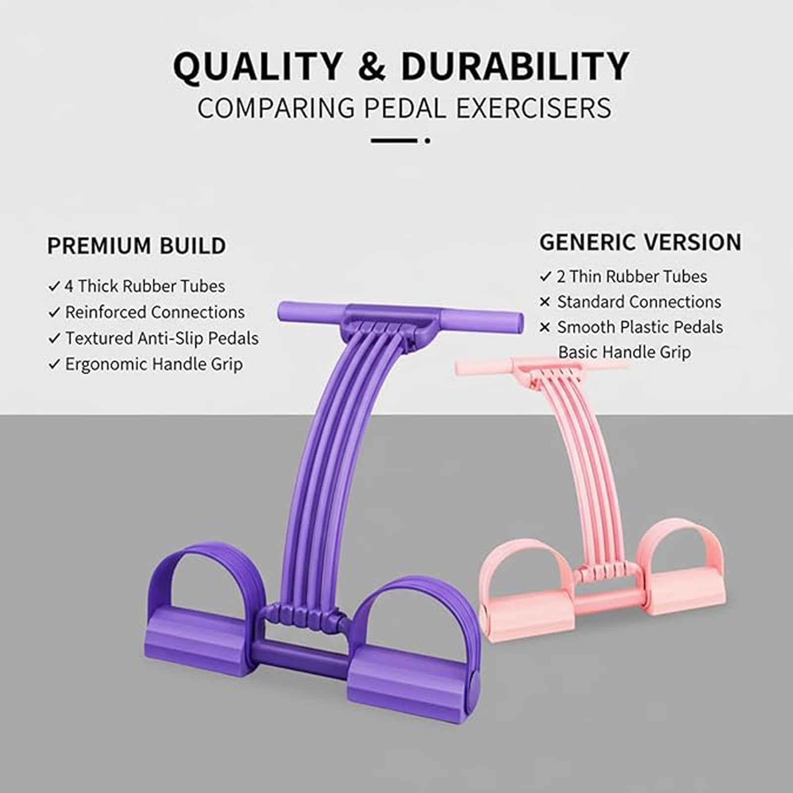 8-Tube Resistance Bands with Handles & Foot Pedals, Adjustable Tension Fitness Equipment for Full-Body Workout, Legs Arms Abs Training, Pink
