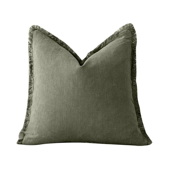Miommo Decorative Throw Pillow Covers Neutral Linen Fringe Throw Pillows Olive Green Boho Farmhouse Cushion Covers with Tassels for Couch Sofa Bed Living Room Spring Home Decor