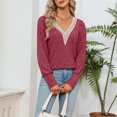 thumbnail image 4 of Camiseta Top de manga larga con adornos de encaje, traje diario básico para mujer, corte holgado, informal, Color sólido Cgtredaw Vino rojo T S para Mujer, 4 of 5