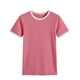 thumbnail image 4 of Camiseta de mujer Blusa informal de manga corta con costuras en bloque de color, rosa rosa, L Methold AP002400-18, 4 of 5