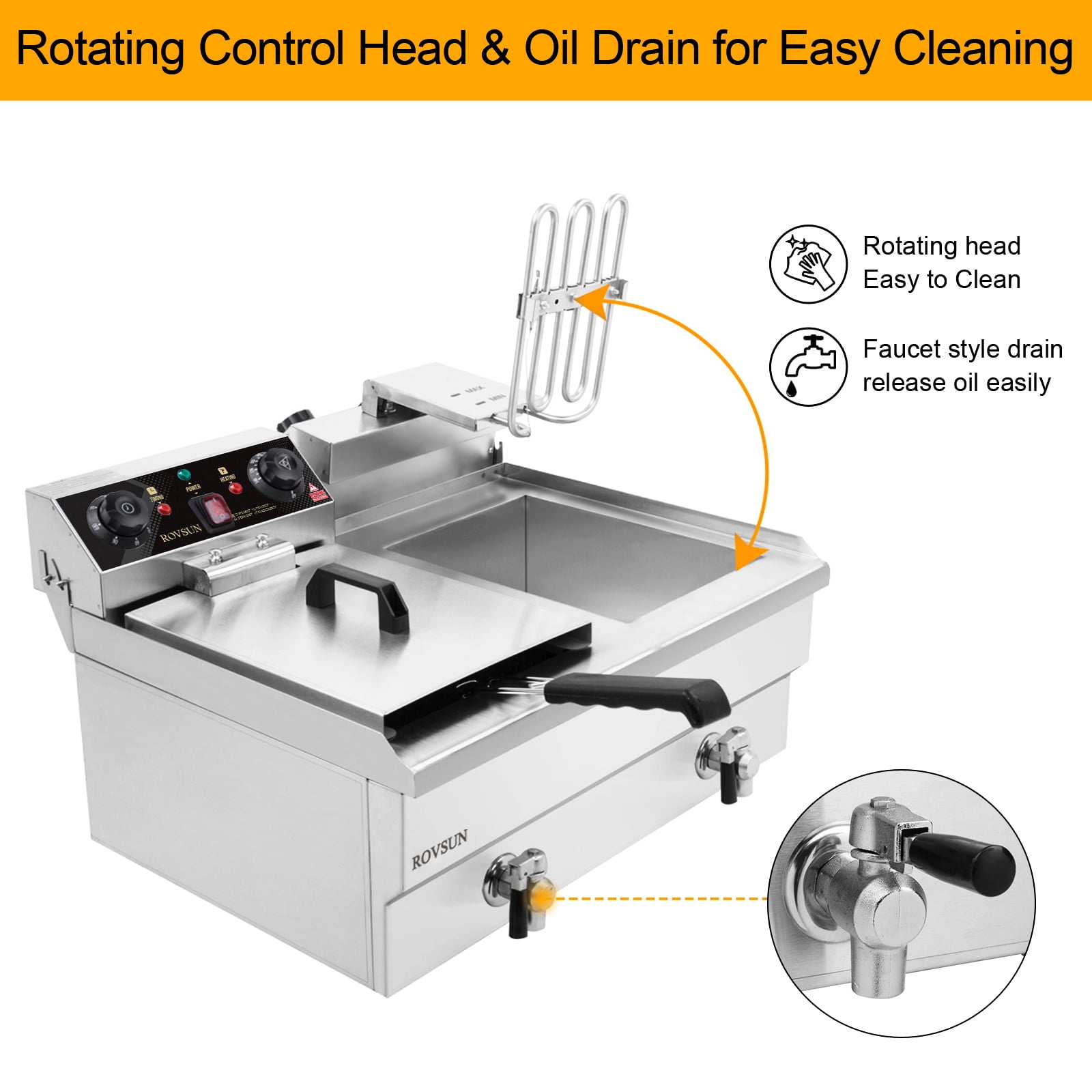 ROVSUN 15qt 3400W 2-Basket Commercial Electric Deep Fryer, Stainless Steel