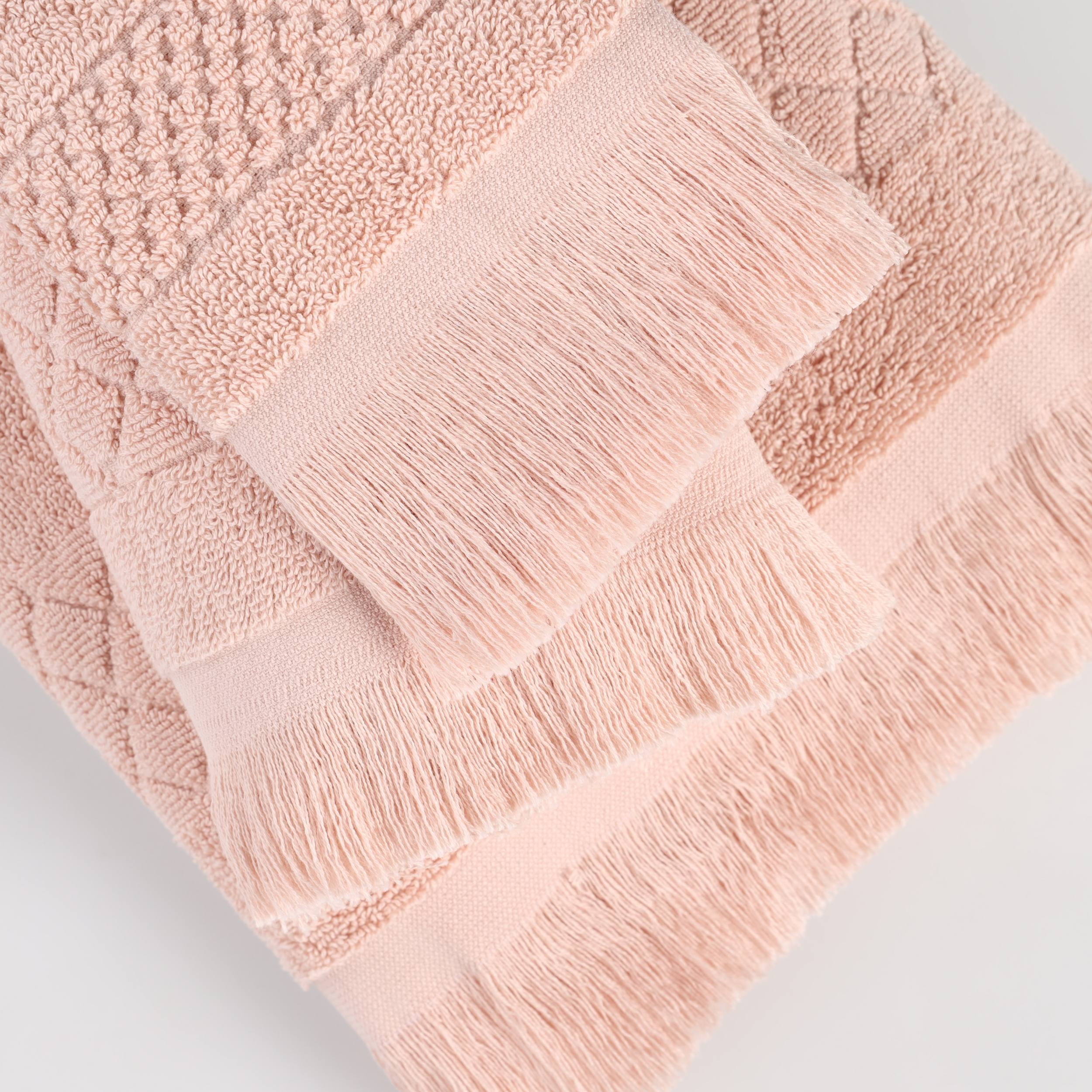 Superior Rolla Geometric Cotton 3 Piece Bath Towel Set, Quick-Dry Ultra Soft Towels, Pink