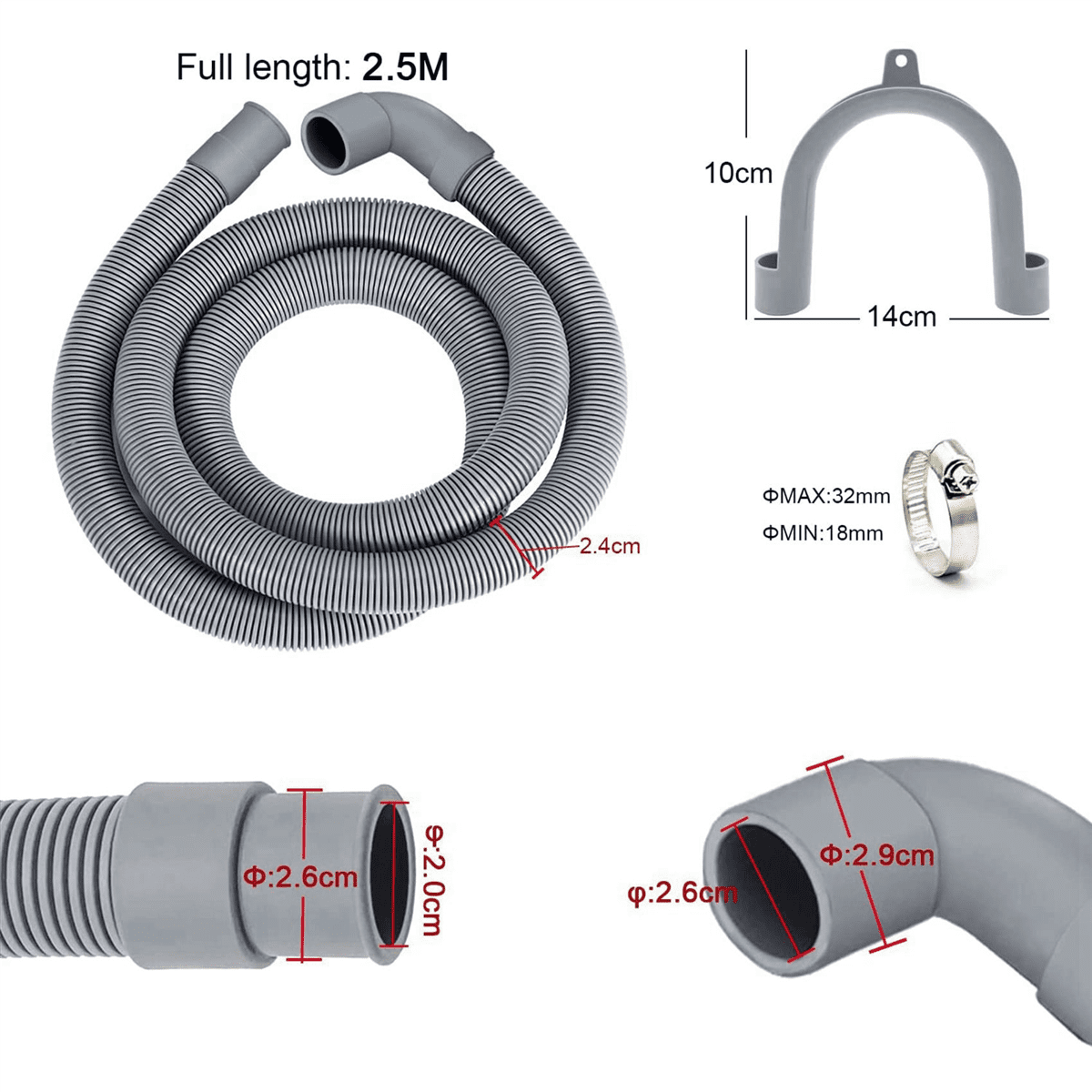 3X Washing Machine Hose Drain Hose Washing Machine 2.5M Drain Hose Extension for Washing Machines Dishwashers Dryers