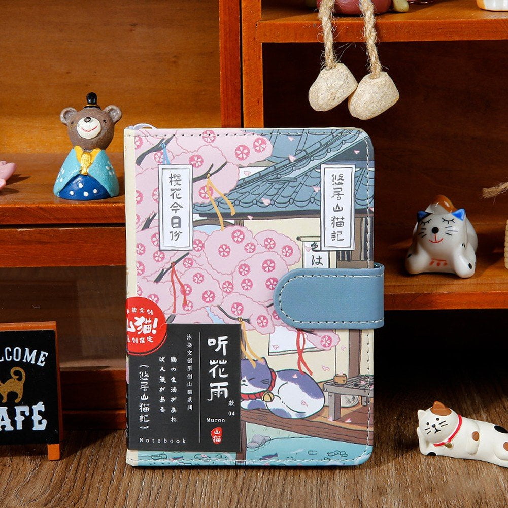Kawaii Cartoon Cat PU Magnetic Buckle Notebook A6 Paper Japanese Art Style Cat Ledger Diary Agenda Planner Notepads Stationery