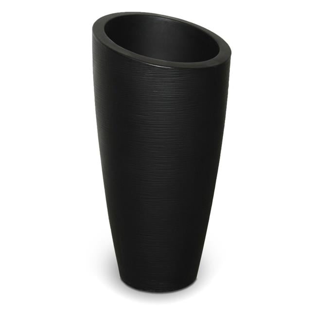 Modesto 32" Tall Black Polyethylene Planter with Grooved Texture