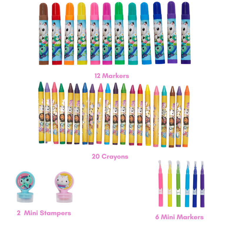 Gabbys Dollhouse Girls Art Kit Stickers Markers and Crayons 150 Piece Set