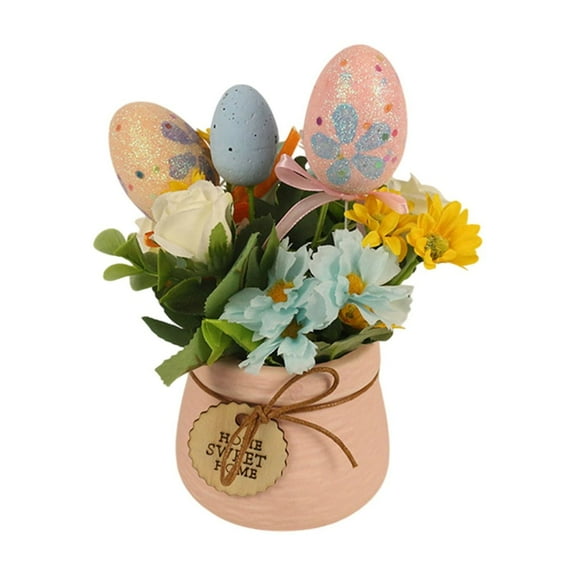 Easter Decorations, Easter Potted with Colorful Eggs and Flowers, Easter Eggs Blossom Branches for Easter Decor, Artificial Flower Arrangement, Easter Table Centerpieces