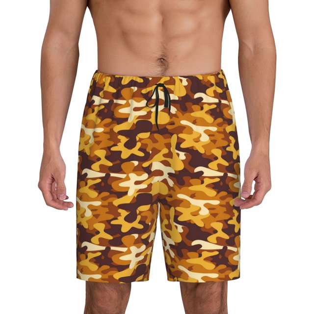 Balery Desert Camouflage Pantalones cortos de pijama de punto de algodón para hombre con cinturilla y bolsillos-XX-Large