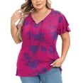 thumbnail image 5 of Mengpipi Womens Plus Size Tops Ruffle Sleeve Lace-Up V-Neck Shirts Loose Fit Casual T-Shirts M-4X, 5 of 8