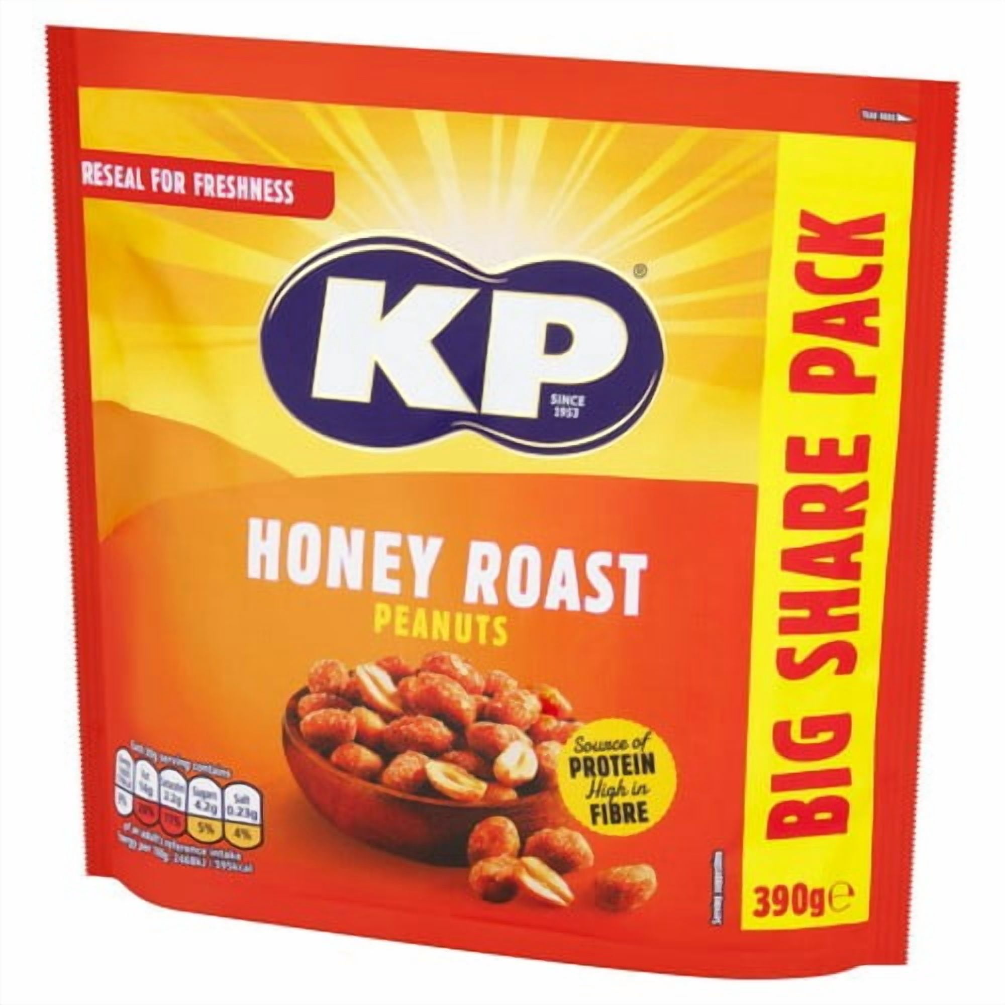 KP Nuts Honey Roast Peanuts 390g, British Import (Pack of 3)