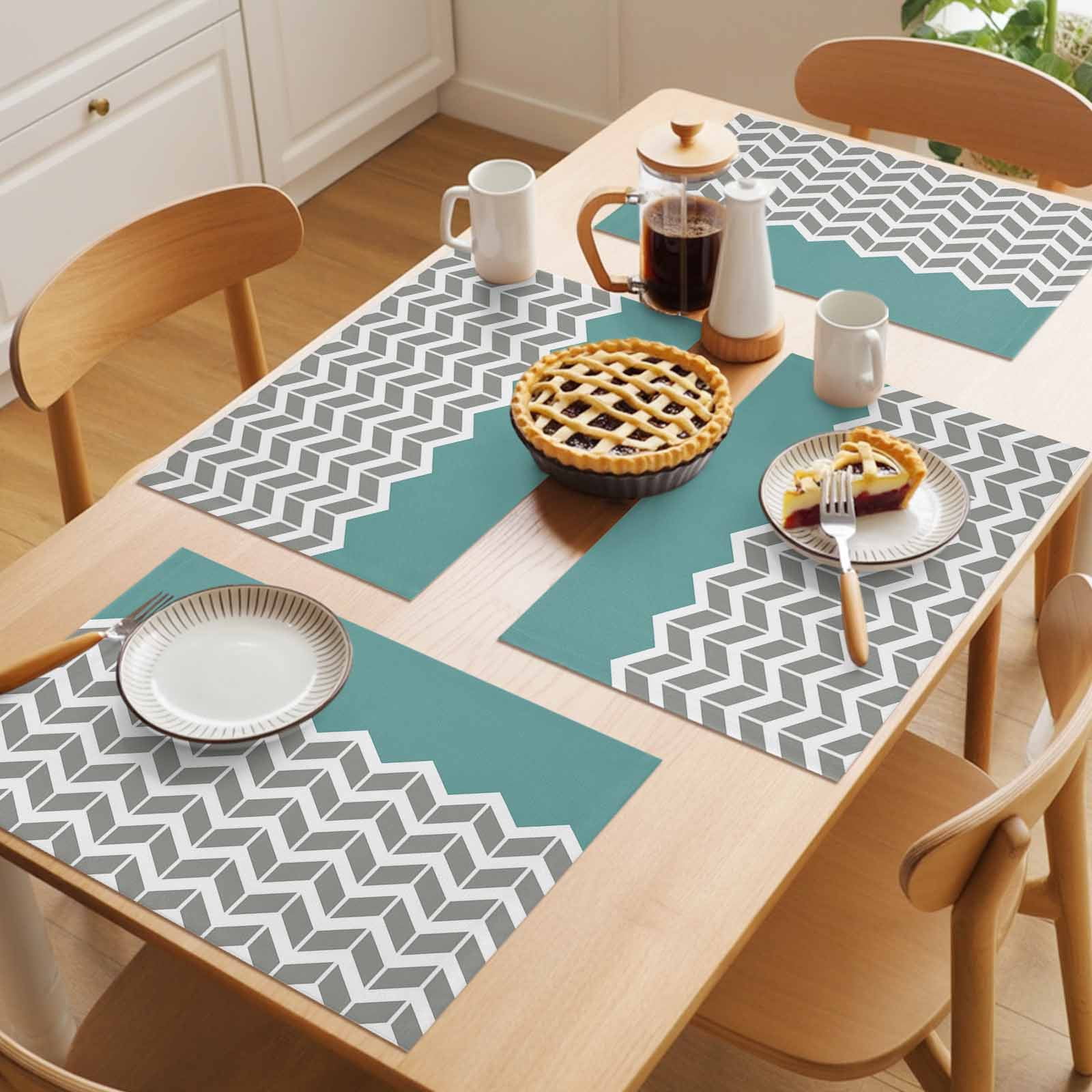 Placemat Set of 4 Herringbone Pattern Placemats for Dining Table Vintage Turquoise Grey Washable Table Mats for Kitchen and Party Decor Indoor & Outdoor Use