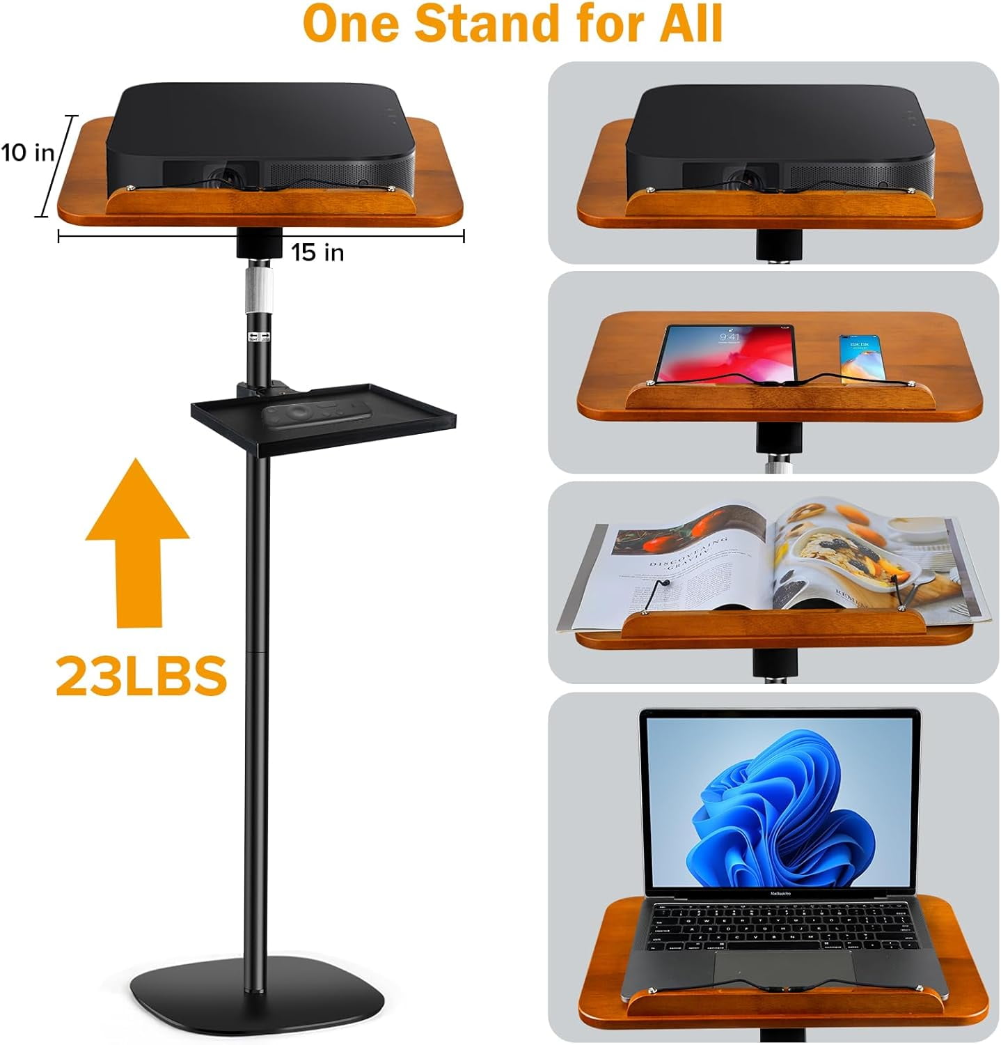 2-in-1 Adjustable Book Stand & Music Stand, 22-51in Dual-Use Floor and Desktop Book Holder Stand, Heavy Duty Solid Wood, with Elastic Page Clip for Cookbooks, Sheet Music, Tablet, Laptop, Projector