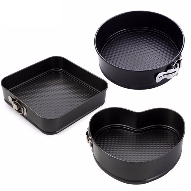 3Pcs Non-stick Removable Bottom Round Heart Square Shape Cake Mold Bakeware Set