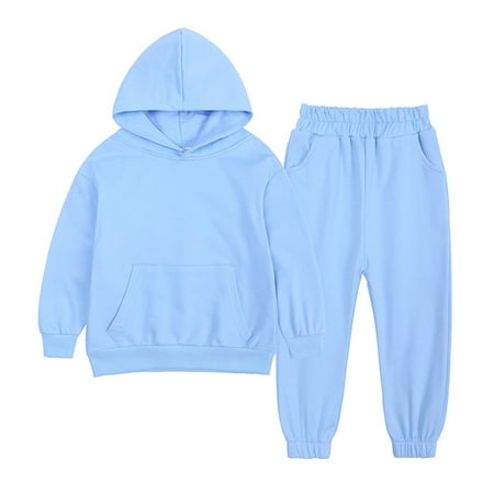 

FRSASU Clearance 2PCS Outfits Kids Sports Tracksuits Long Sleeve Pullover Hoodies Sweatshirt and Sweatpants Fall Winter Suit Blue 3-4 Years