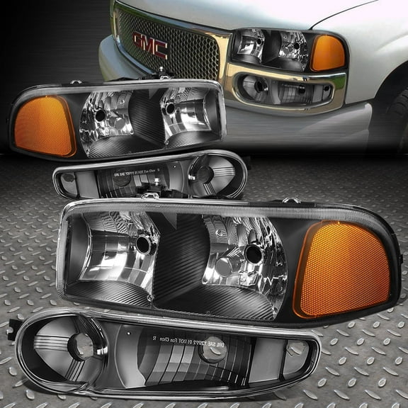 NUVISION for 01-06 Sierra Yukon Denali Headlight Signal Bumper Lamps Black/Amber
