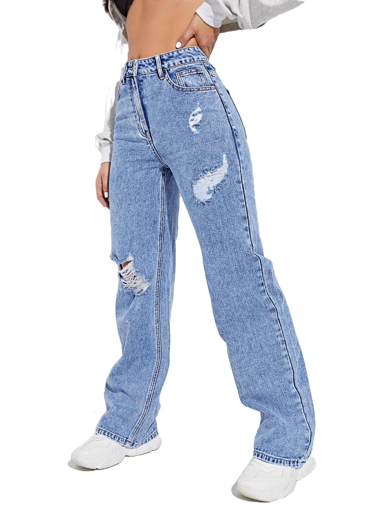 Women's Jeans High Waist Boyfriend Jeans Light Wash XS - Walmart.com