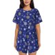 thumbnail image 1 of Balery Golden Snowflakes Royal Blue Conjunto de Pijama para Mujer con Estampado, Dos Piezas de Manga Corta y Shorts, Ropa de Dormir Suave con Cuello Redondo y Bolsillos-XX-Large, 1 of 6