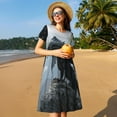thumbnail image 4 of Naloa Valley Gray Dragon Print Womens Summer A-Line Dress with Pockets,Short Sleeve Dresses,Flowy Beach Swing Dress for Vacation Travel, 4 of 6