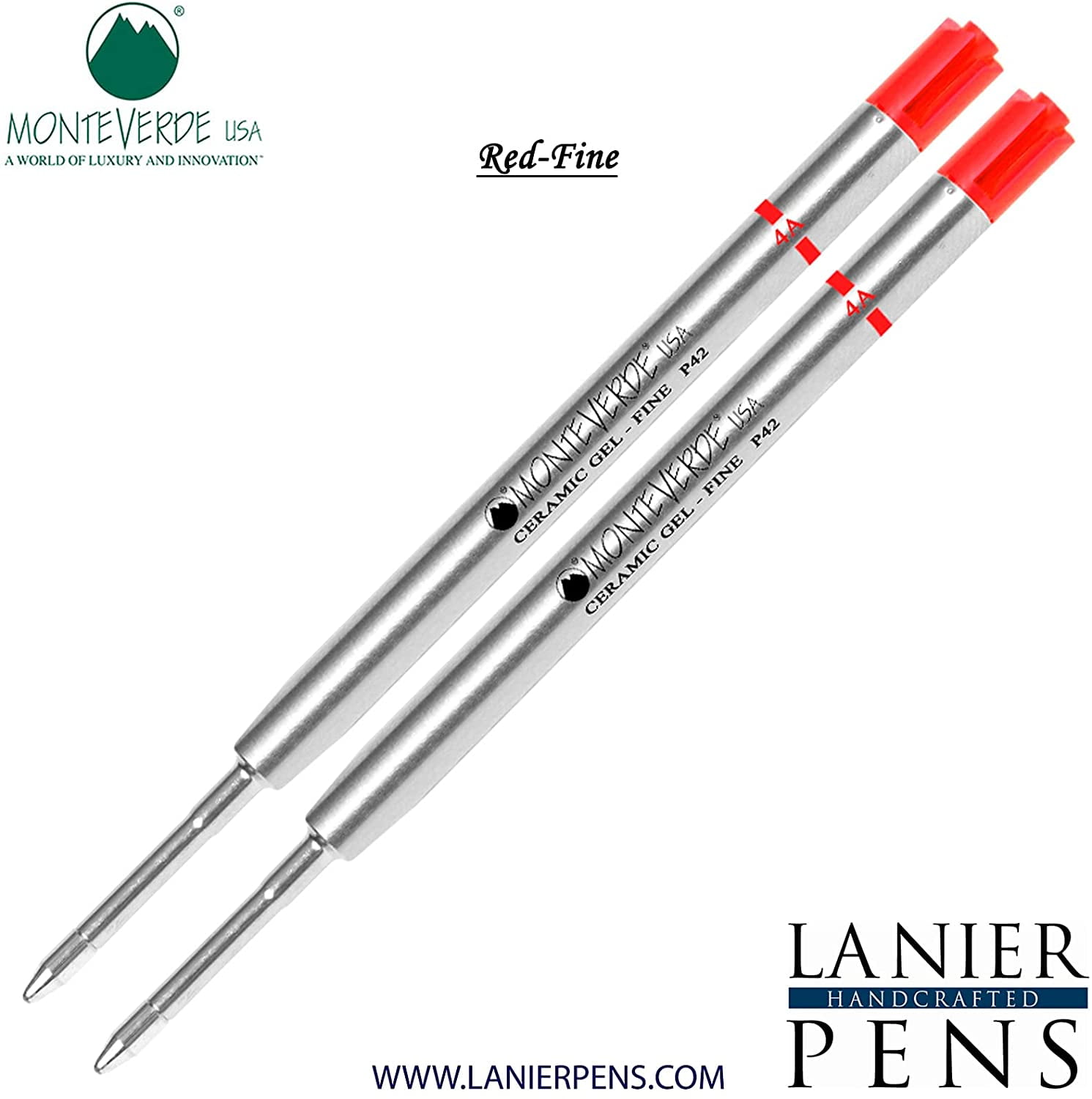 Lanier Combo Pack - 2 Pack - Monteverde Capless Ceramic Gel P42 Ink Refill Compatible with most Parker Style Ballpoint Pens - Red (Fine Tip 0.6mm)