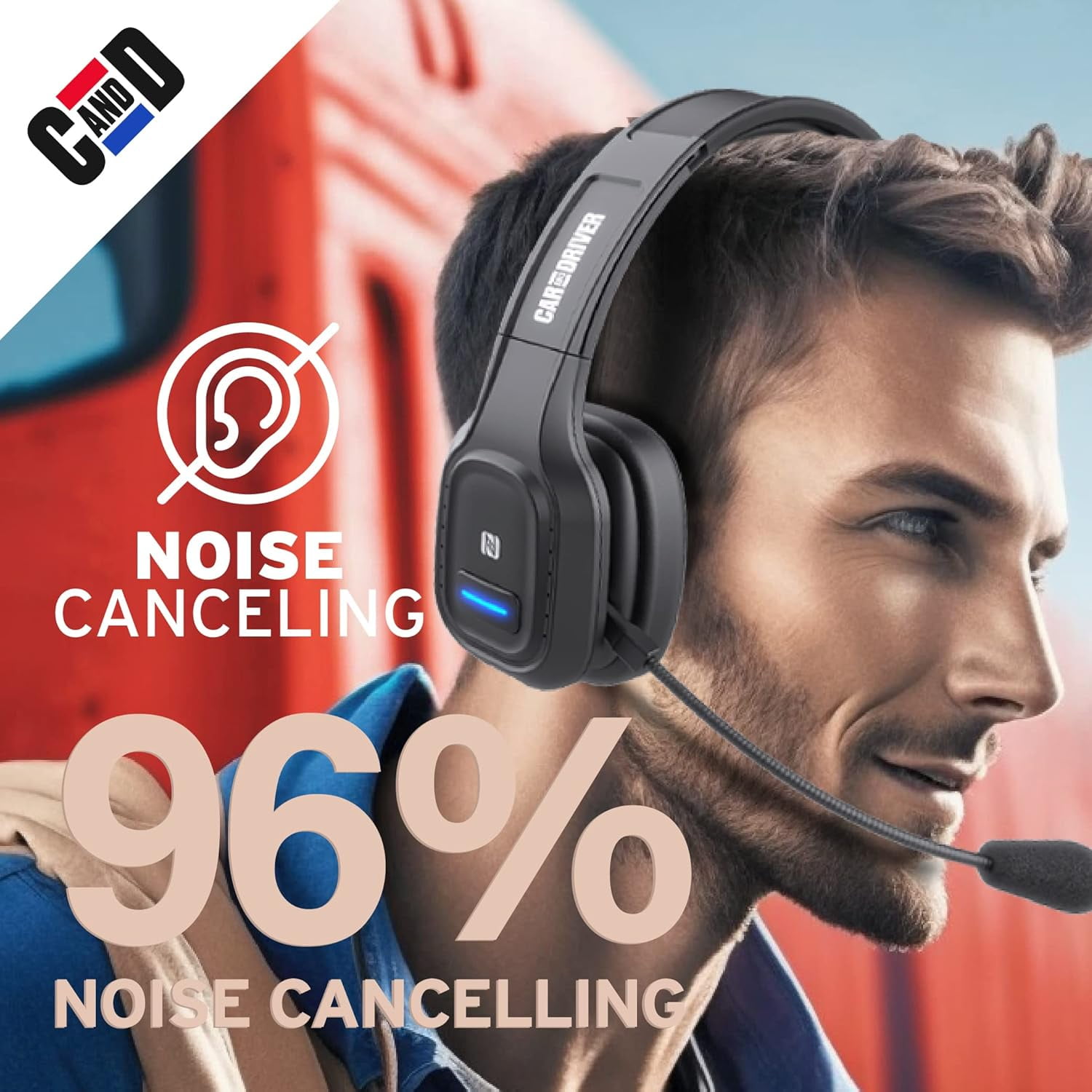 Car and Driver Trucker Bluetooth Headset, Wireless Headset Noise Canceling Headphones with Microphone, Home Office, Zoom, Call Center, Clear Highway, Siri Alexa Google Compatible