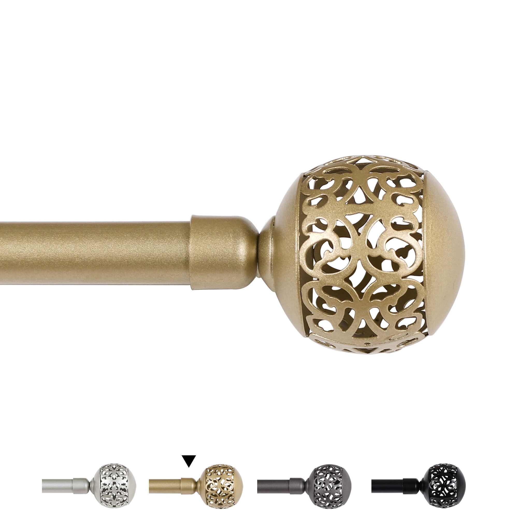 H.VERSAILTEX Single Retractable Curtain Rod for Windows 48"-84"，3/4 Inch Diameter Carved Hollow Ball Tail,Gold