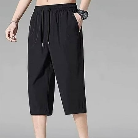 Fengqque Men s Hiking Capri Pants Quick Dry Lightweight Golf Shorts Fishing Golf Athletic Elastic Drawstring Pants Black 6(M)