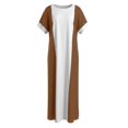 thumbnail image 4 of Bysome Women Dress Colorblock Short Sleeve Crew Neck Baggy Dresses Summer Casual Women Dresses Size 2XL Brown, 4 of 4