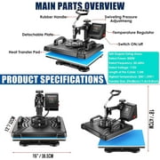 8 in 1 Heat Press Machine, 12 x 15 Combo Digital Multifunctional Sublimation Heat Transfer Machine, 360-degree Rotation Swing Away Shirt Printing Machine for Tshirt,Hat,Mug,Plate