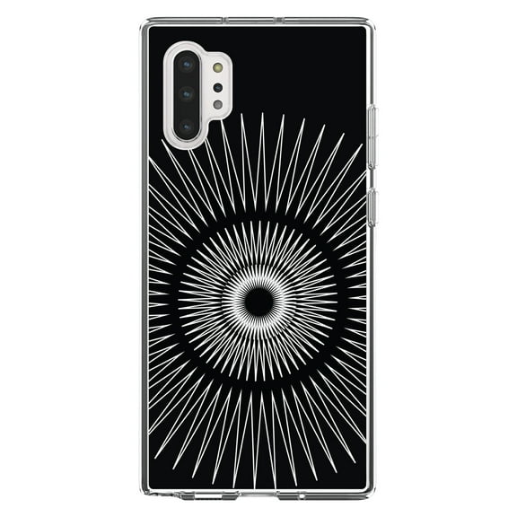 DistinctInk Clear Shockproof Hybrid Case for Galaxy Note 10 PLUS (6.8" Screen) - TPU Bumper, Acrylic Back, Tempered Glass Screen Protector - Black White Star Bursts