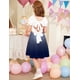 thumbnail image 5 of Vestido Arshiner para adolescentes con lazo en la espalda, manga corta, azul y blanco, 10-12 años, 5 of 6