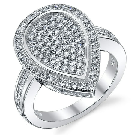 Peora CZ Engagement Ring in Rhodium-Plated Sterling Silver