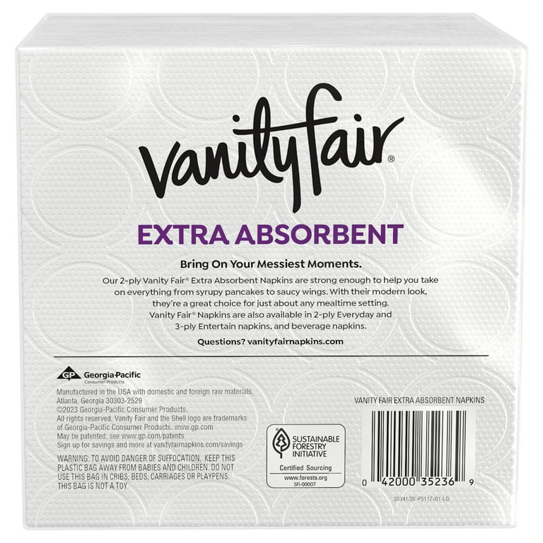 Vanity Fair Extra Absorbent Disposable Napkins, 80 Count, Soft