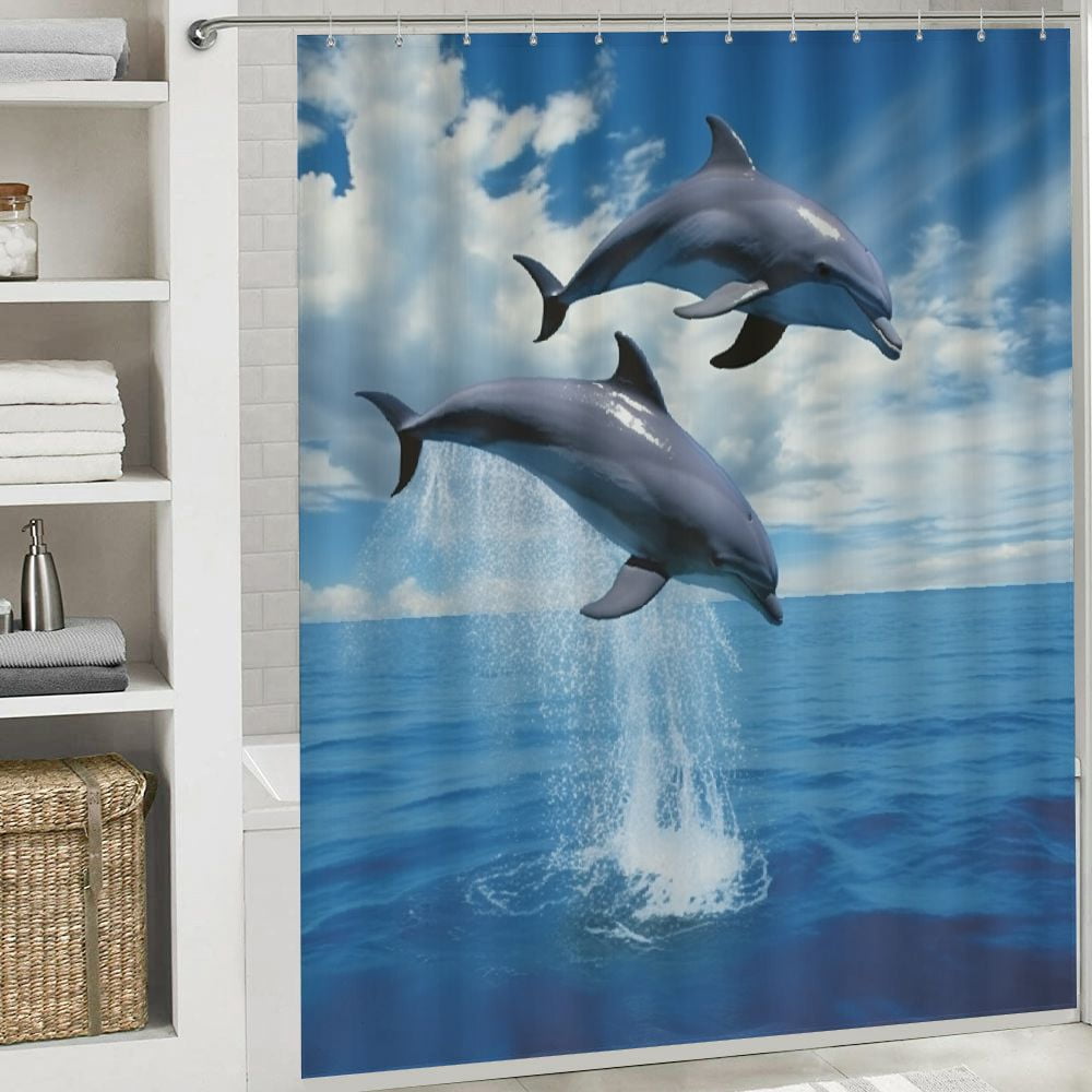 PRATYUS Dolphins Ocean Rayonism Printed Shower Curtain Decor 100% Polyester Chic Modern Bathroom Decor with Hooks Home Bathtubs Bathroom Curtain Decoration 69x72