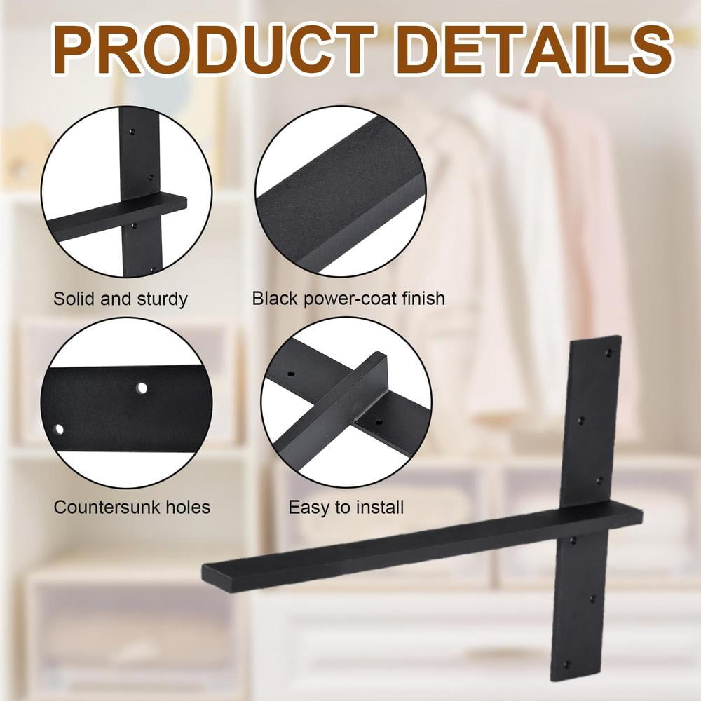 Shelf Brackets 18 inch, 3 Pack Floating Shelf Bracket Heavy Duty for Wood Shelves,Black Metal Wall Shelving Support Brackets Load Capacity for Kitchens, Bathrooms, Bedrooms, Offices