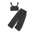 thumbnail image 2 of Girls 2 Piece Summer Outfits Polka Dots Spaghetti Strap Crop Top & Elastic Waist Wide Leg Pants Casual Clothes for Kids Black Size 7-8 Years, 2 of 8