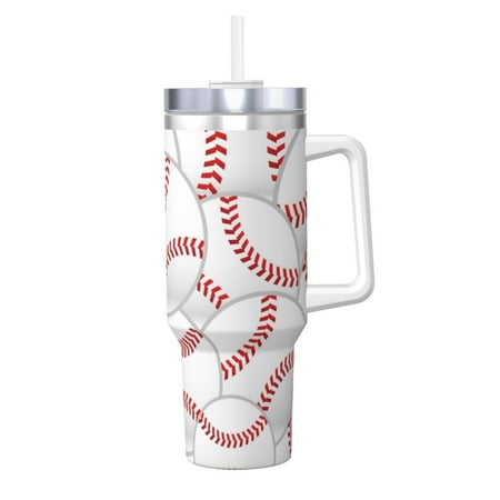 

Goofa Baseballs Print 40oz Ice Bully With Handle And Straw Stainless Steel Vacuum Insulated Cup And 2 In 1 Straw Lid