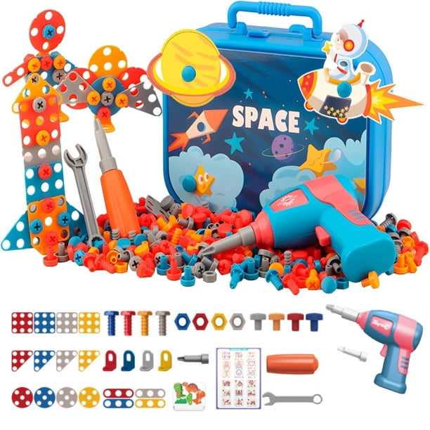 iZZZHH - Juego de taladros de juguete STEM para niños - Kit de herramientas educativas para niños de 3 años en adelante - Caja de herramientas para niños pequeños inspirada en Montessori con taladro