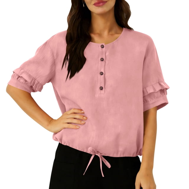 Jacenvly Hauts pour Femmes Liquidation Mode Hauts d'Été à Manches Courtes Col Rond Unis Réguliers Débardeurs pour Femmes Grande Taille