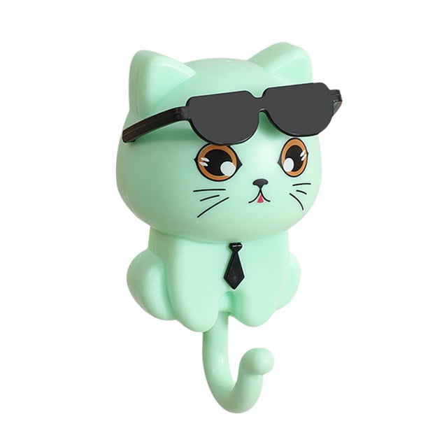 LUVCLS Perchero creativo con forma de gato, divertido gatito con gafas de sol, perchero para pared