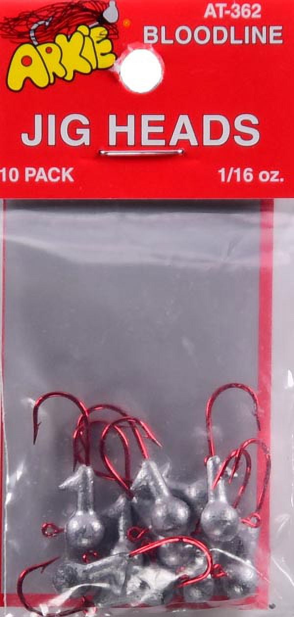 Arkie Ball Jig Heads, Red Hook, 1/16 Oz., 10 Count