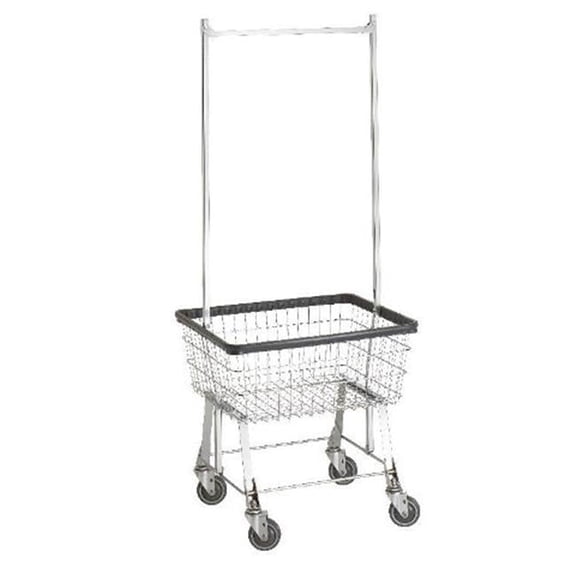96B58 Light-Duty Wire Frame Metal Laundry Cart with Double Pole Rack - Chrome