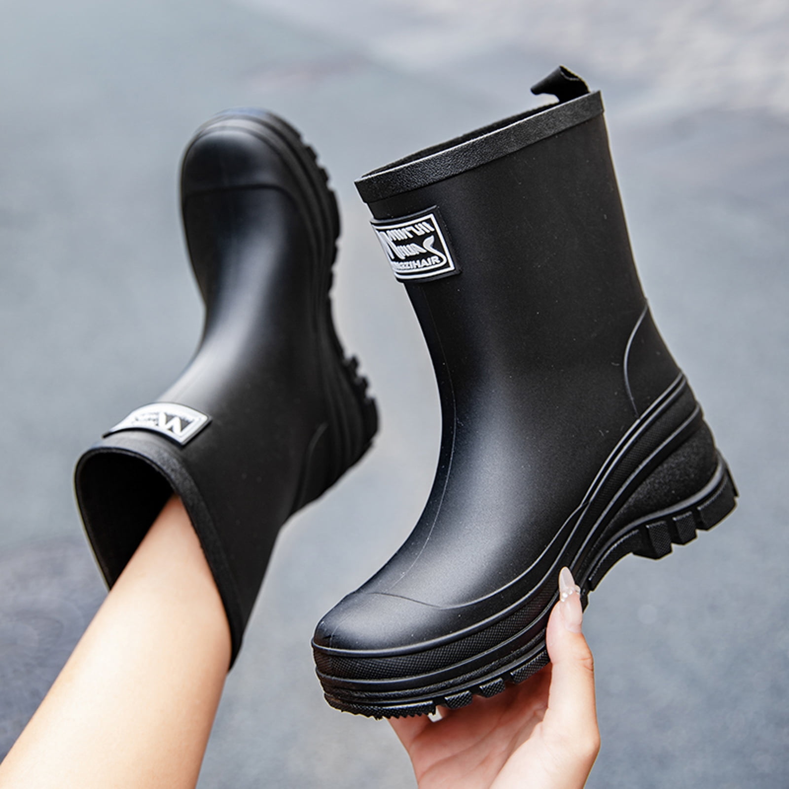 Chenyee Rain Boots for Women Lightweight Non Slip Rain Shoes Mid Calf Water-proof Garden Booties