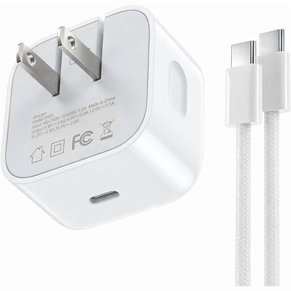 LinQingQ 40W-60W Dynamic USB C Wall Charger for Apple iPhone 17 16 15 Pro Max, Foldable Fast Power Adapter Compatible with MacBook Air, iPad, Samsung S25, with 5FT Braided USB-C Cable, Withe