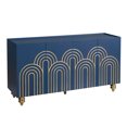 thumbnail image 7 of Modern Fluted Sideboard Buffet with Storage, Curve Element with Strict Lines, 4 Doors Storage Cabinet with Adjustable Shelves for Kitchen, Dining Room, Living Room (Navy Blue), 7 of 7
