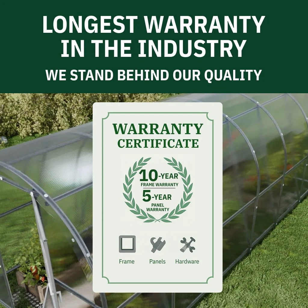 10x20ft Polycarbonate Outdoor Greenhouse, Walk-in Green House with Galvanized Steel Frame for Backyard Gardening
