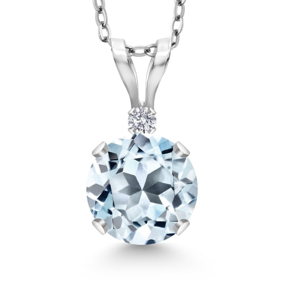 Gem Stone King 14K White Gold Sky Blue Topaz and Lab Grown Diamond Pendant Necklace for Women | 1.02 Cttw | Gemstone November Birthstone | Round 6MM | With 18 inch Silver Chain